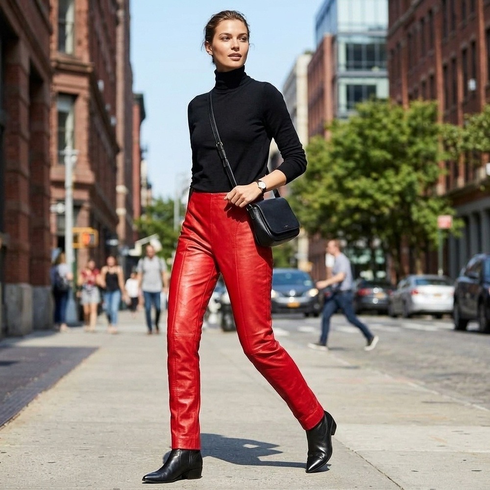 Michael Hoban North Beach Red Leather Pants High Waisted Tapered Vintage Size 10